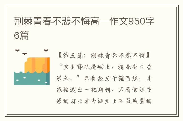 荆棘青春不悲不悔高一作文950字6篇