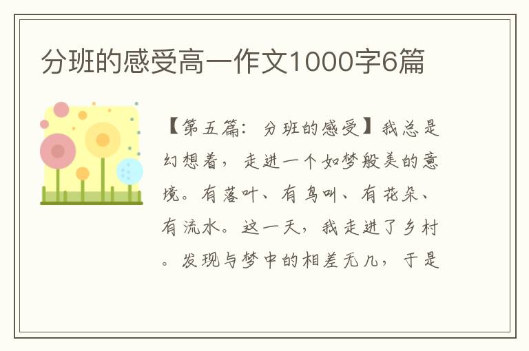 分班的感受高一作文1000字6篇