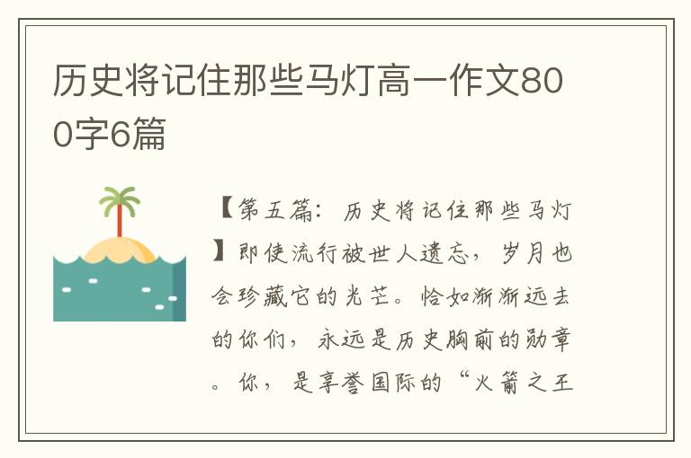 历史将记住那些马灯高一作文800字6篇