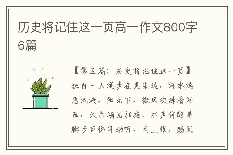 历史将记住这一页高一作文800字6篇