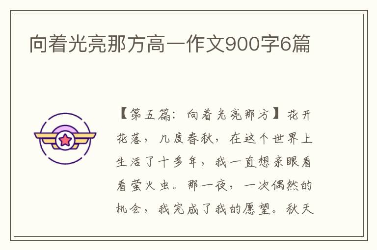 向着光亮那方高一作文900字6篇