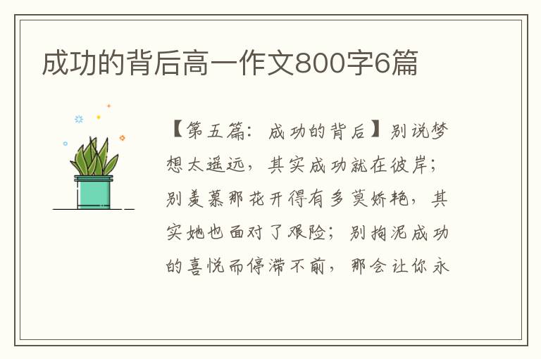 成功的背后高一作文800字6篇