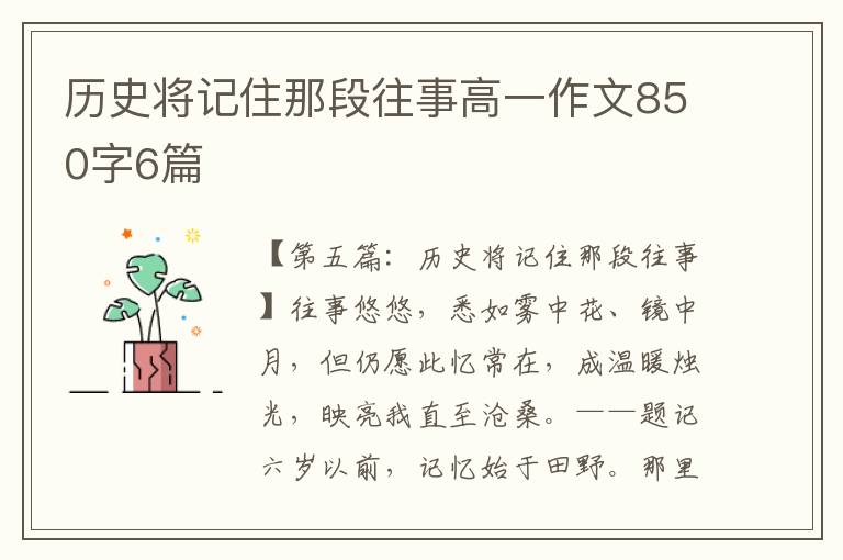 历史将记住那段往事高一作文850字6篇