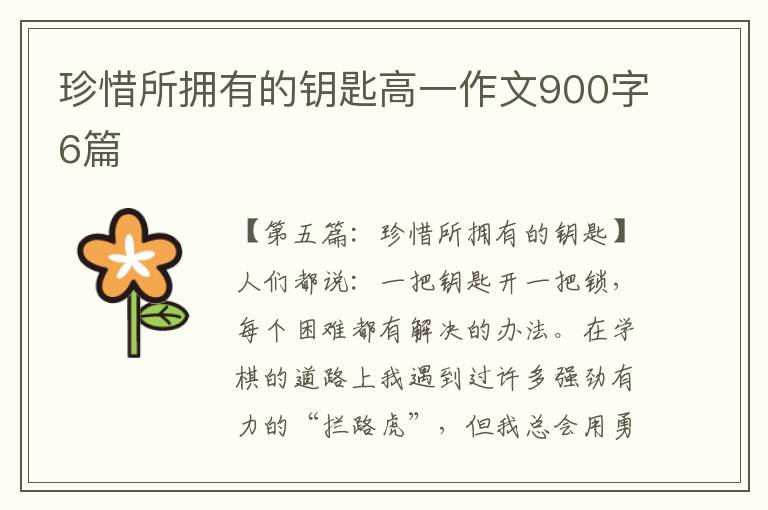 珍惜所拥有的钥匙高一作文900字6篇