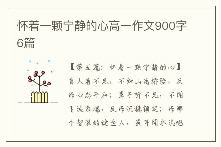 怀着一颗宁静的心高一作文900字6篇