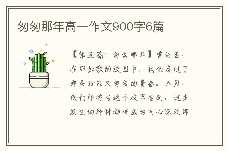 匆匆那年高一作文900字6篇