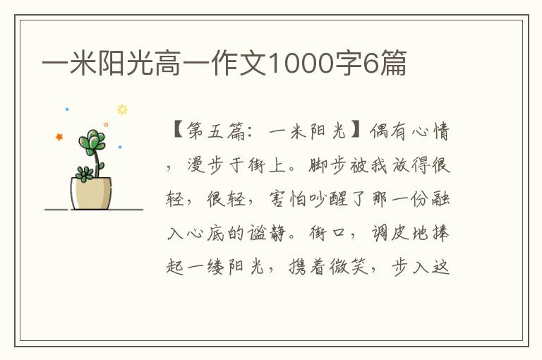 一米阳光高一作文1000字6篇