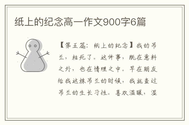 纸上的纪念高一作文900字6篇