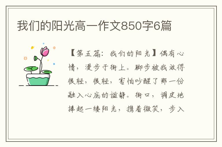 我们的阳光高一作文850字6篇