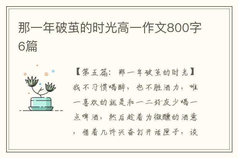 那一年破茧的时光高一作文800字6篇