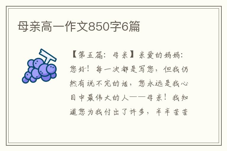 母亲高一作文850字6篇