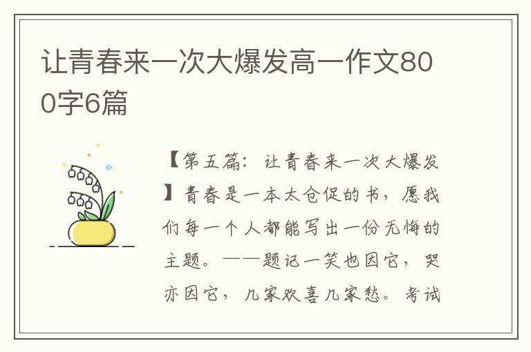 让青春来一次大爆发高一作文800字6篇