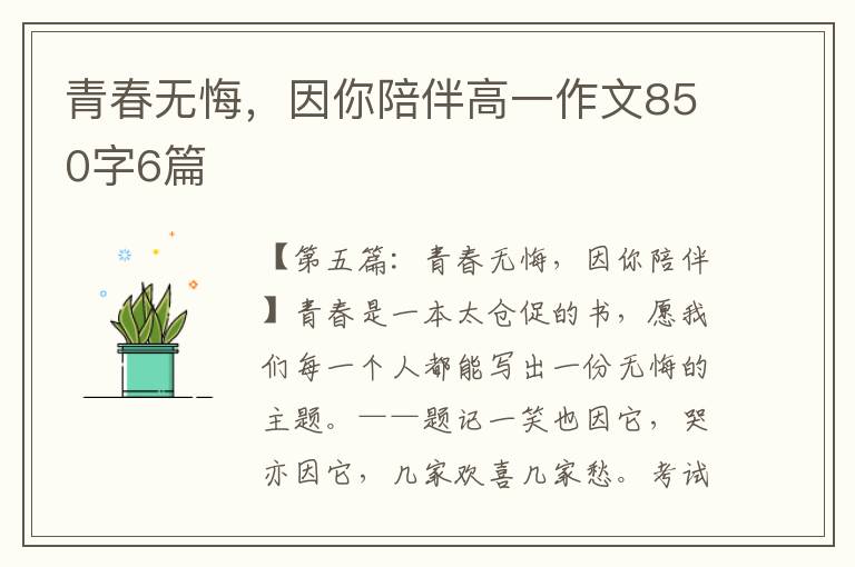 青春无悔，因你陪伴高一作文850字6篇