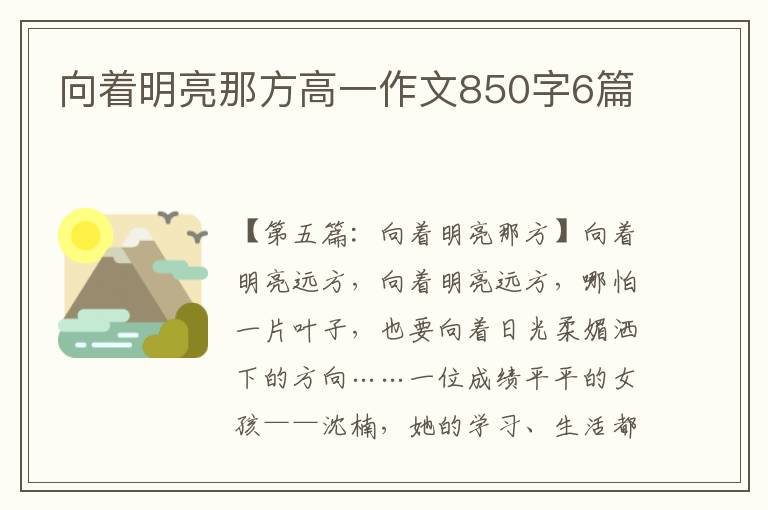 向着明亮那方高一作文850字6篇