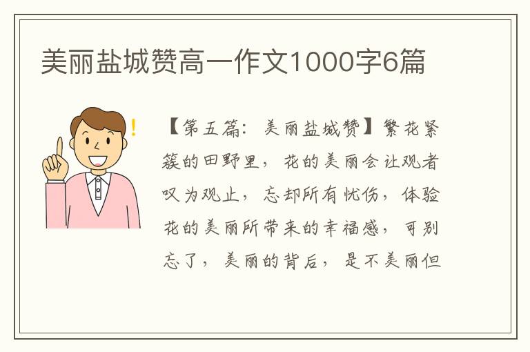 美丽盐城赞高一作文1000字6篇