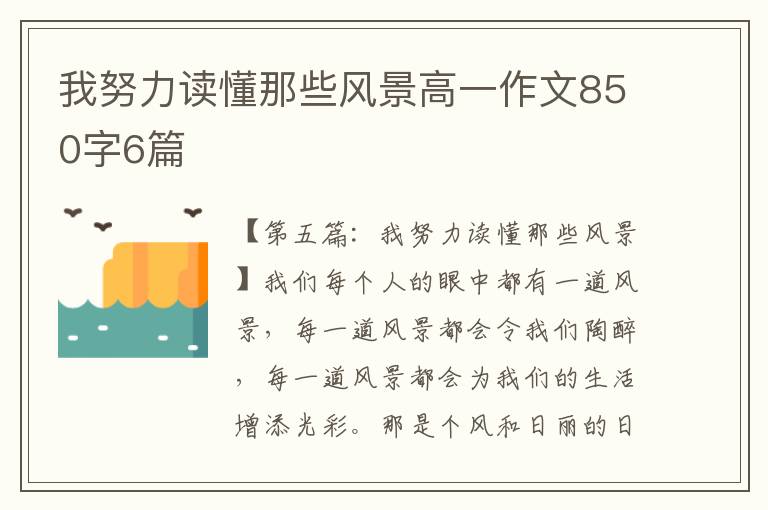 我努力读懂那些风景高一作文850字6篇