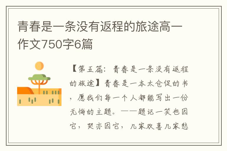 青春是一条没有返程的旅途高一作文750字6篇