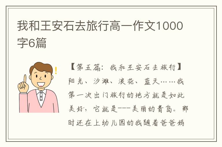 我和王安石去旅行高一作文1000字6篇