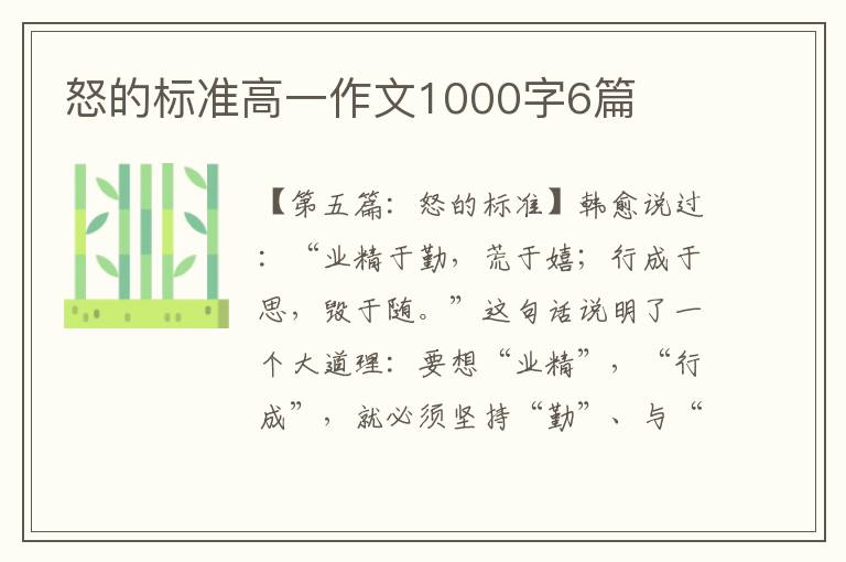 怒的标准高一作文1000字6篇