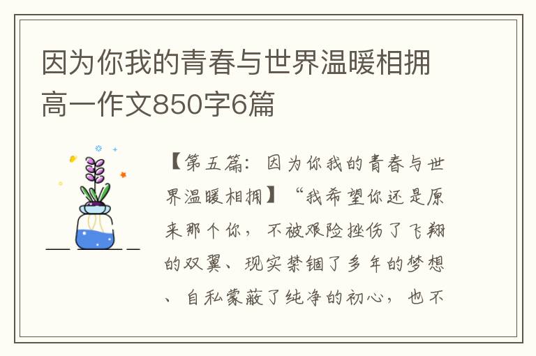 因为你我的青春与世界温暖相拥高一作文850字6篇