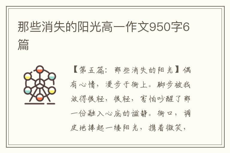 那些消失的阳光高一作文950字6篇