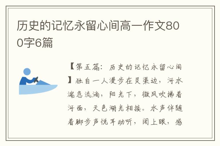 历史的记忆永留心间高一作文800字6篇