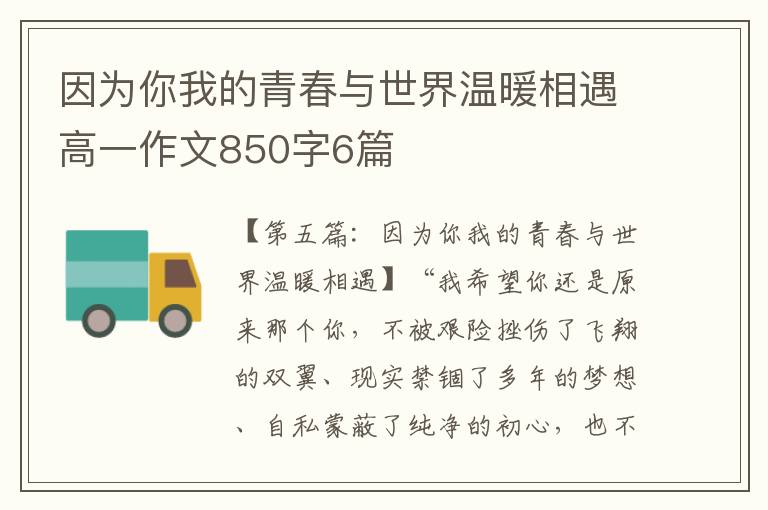 因为你我的青春与世界温暖相遇高一作文850字6篇