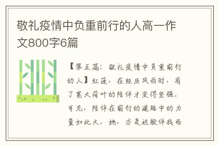 敬礼疫情中负重前行的人高一作文800字6篇