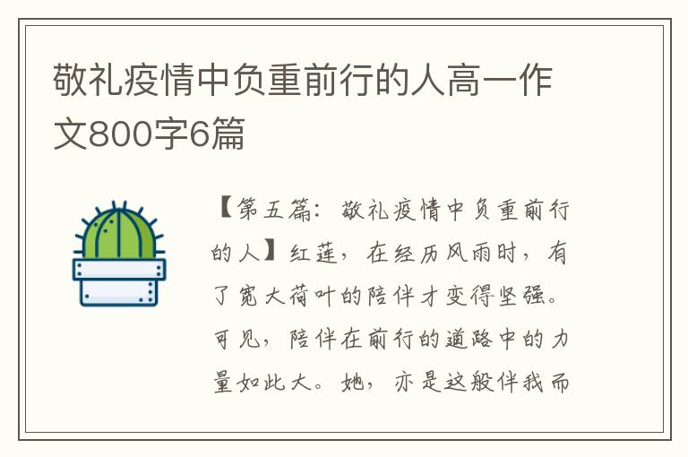 敬礼疫情中负重前行的人高一作文800字6篇