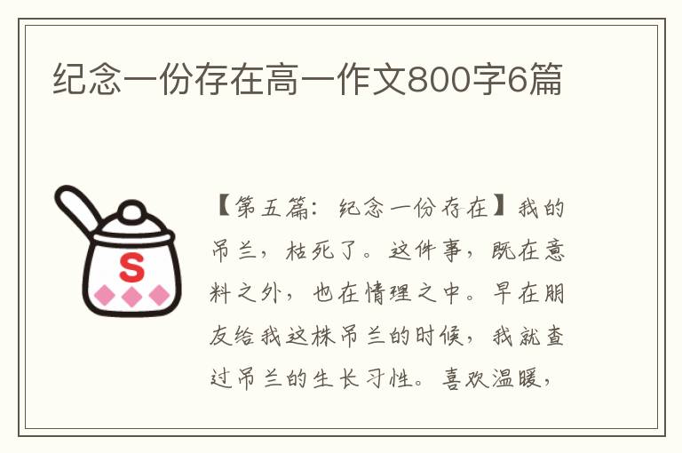 纪念一份存在高一作文800字6篇