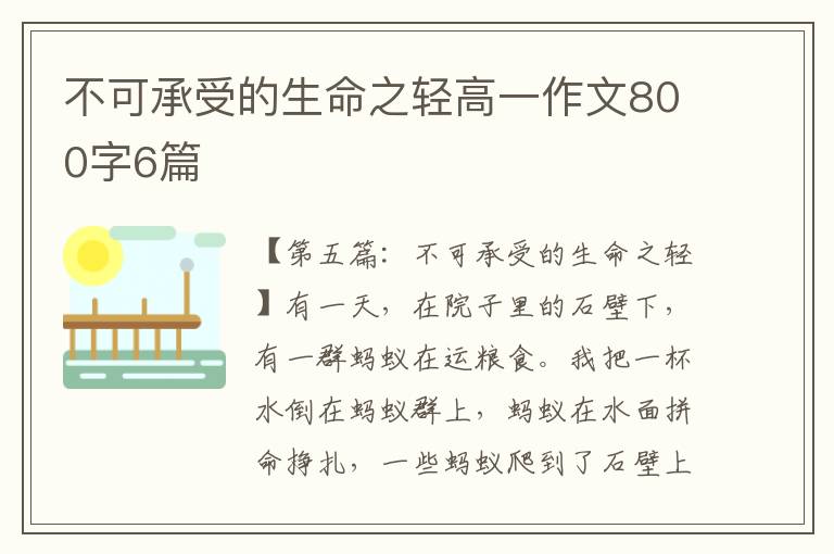 不可承受的生命之轻高一作文800字6篇