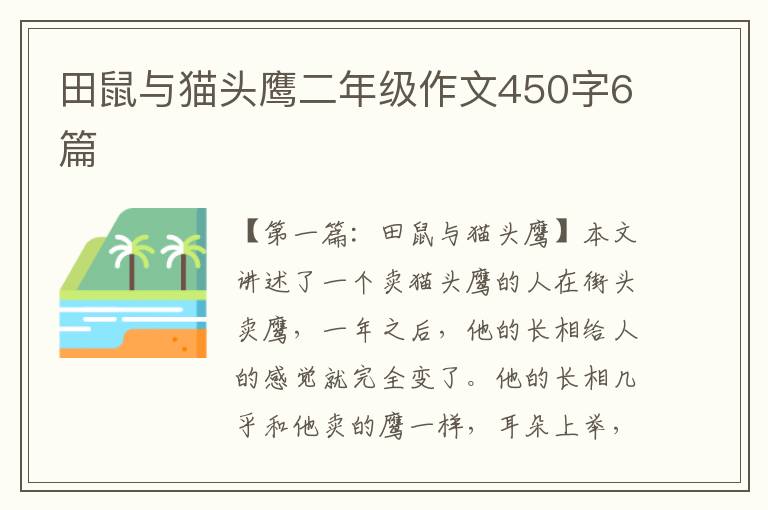 田鼠与猫头鹰二年级作文450字6篇