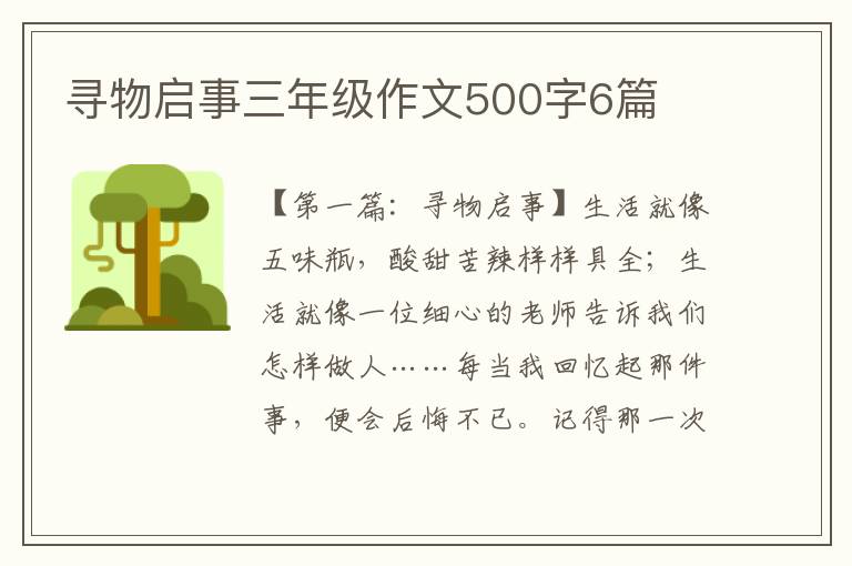 寻物启事三年级作文500字6篇