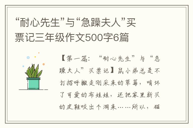 “耐心先生”与“急躁夫人”买票记三年级作文500字6篇