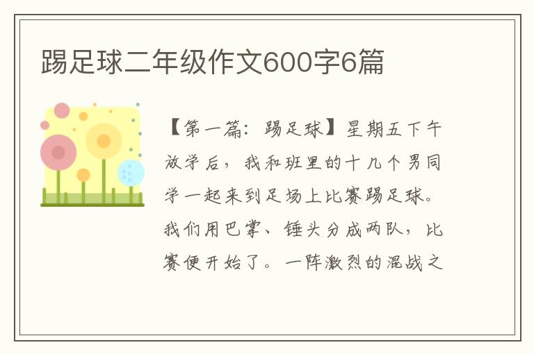 踢足球二年级作文600字6篇