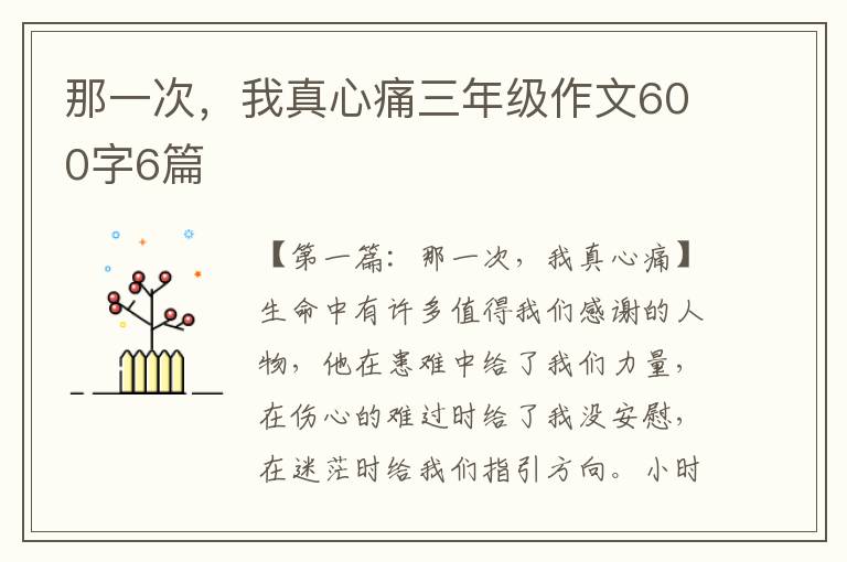 那一次，我真心痛三年级作文600字6篇