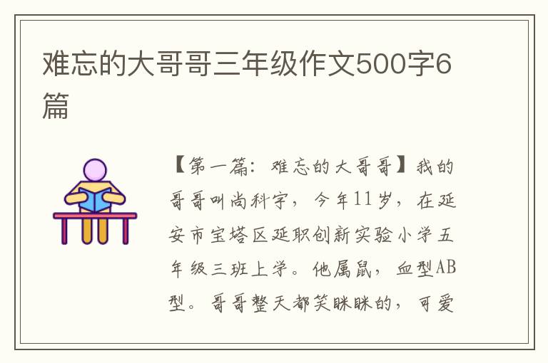 难忘的大哥哥三年级作文500字6篇