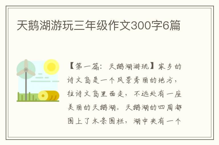 天鹅湖游玩三年级作文300字6篇