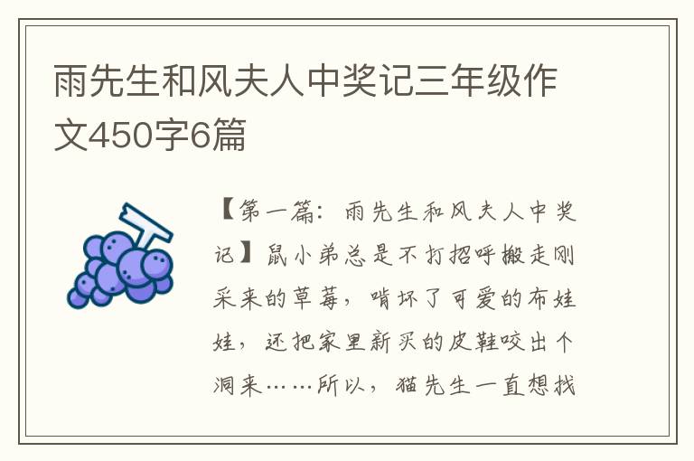 雨先生和风夫人中奖记三年级作文450字6篇