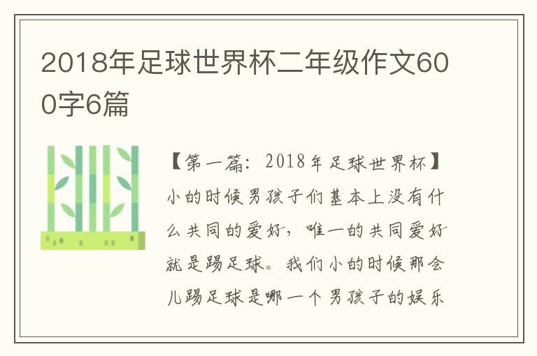 2018年足球世界杯二年级作文600字6篇