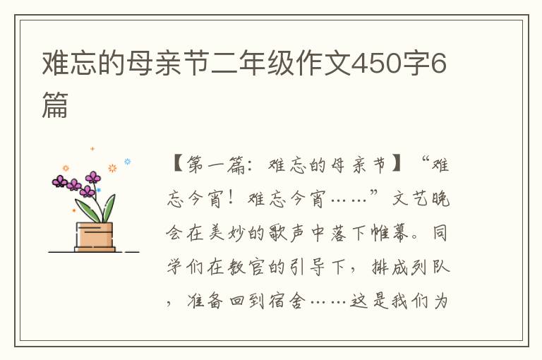 难忘的母亲节二年级作文450字6篇