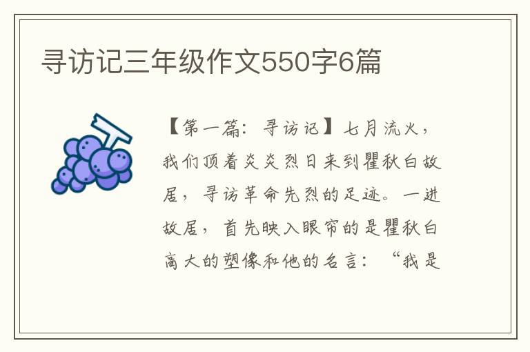 寻访记三年级作文550字6篇