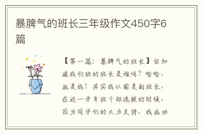 暴脾气的班长三年级作文450字6篇