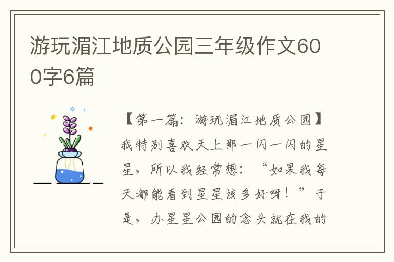 游玩湄江地质公园三年级作文600字6篇