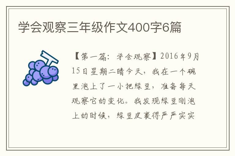 学会观察三年级作文400字6篇