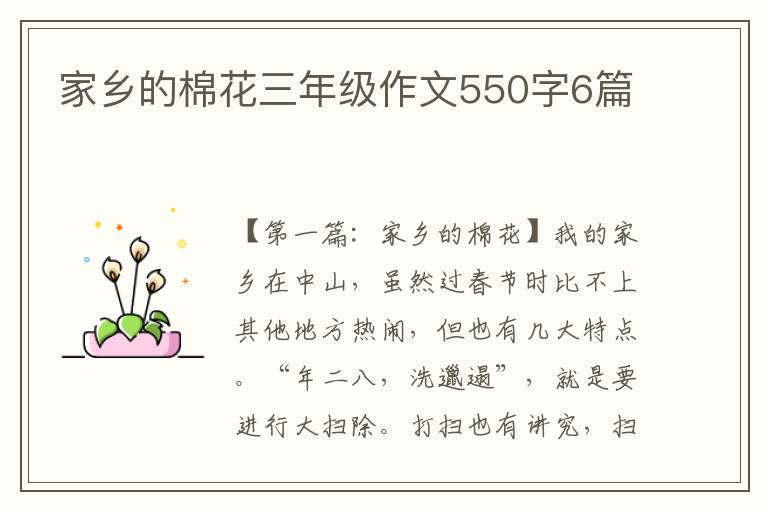 家乡的棉花三年级作文550字6篇