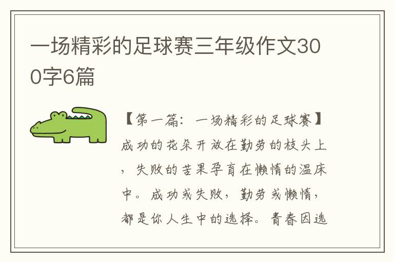 一场精彩的足球赛三年级作文300字6篇