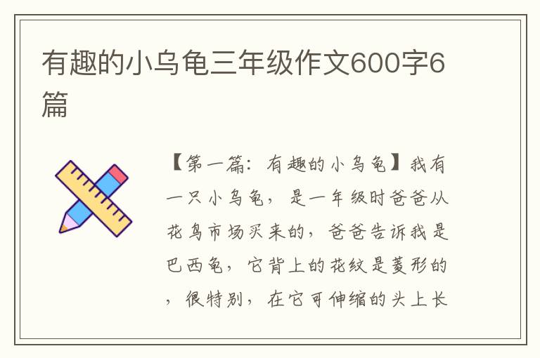 有趣的小乌龟三年级作文600字6篇