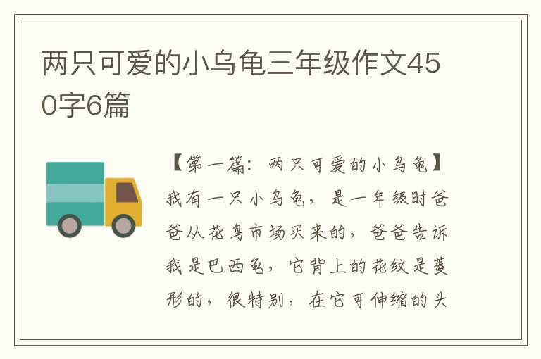 两只可爱的小乌龟三年级作文450字6篇