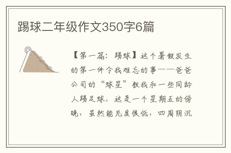 踢球二年级作文350字6篇